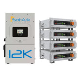 Sol-Ark 12K inverter alongside four Pytes V5 LFP batteries connected with brackets, offering a cost-effective energy storage solution compared to using a cabinet